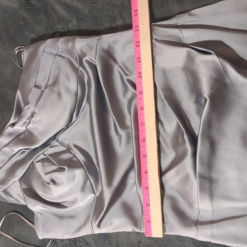 Cache One Shoulder Silver Satin Cocktail Dress Size 4 - Picture 6 of 7